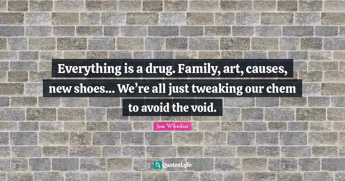 Everything is a drug. Family, art, causes, new shoes… We’re all just tweaking our chem to avoid the void.