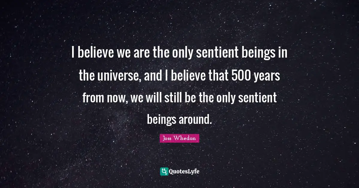 I believe we are the only sentient beings in the universe, and I believe that 500 years from now, we will still be the only sentient beings around.