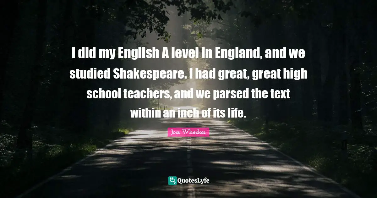 I did my English A level in England, and we studied Shakespeare. I had great, great high school teachers, and we parsed the text within an inch of its life.