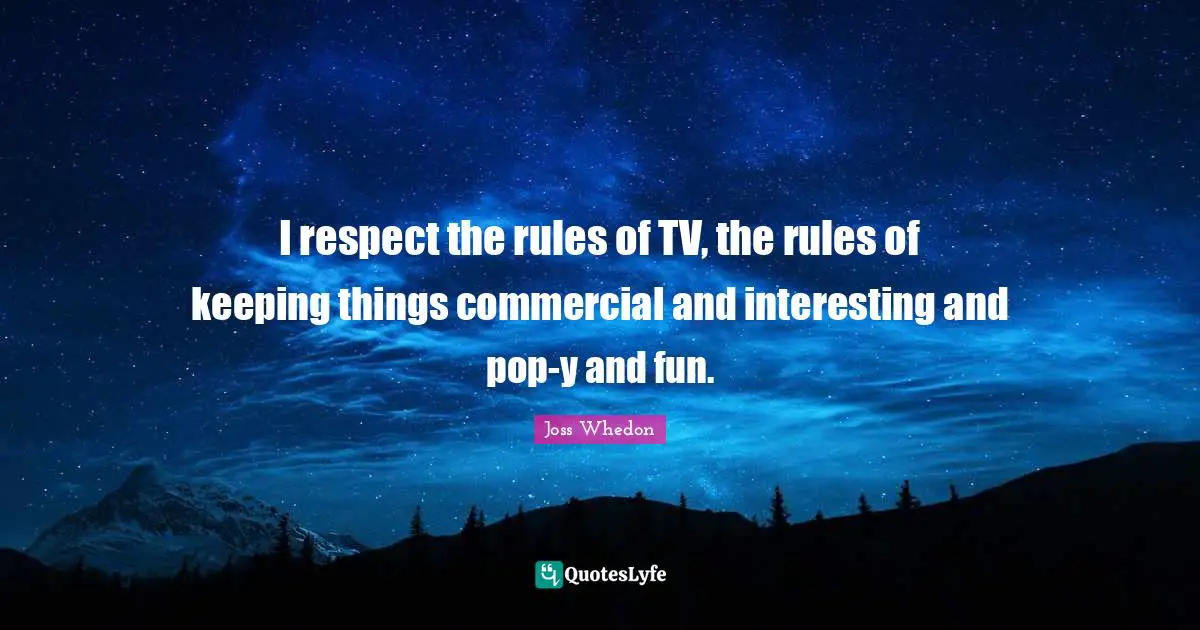 I respect the rules of TV, the rules of keeping things commercial and interesting and pop-y and fun.