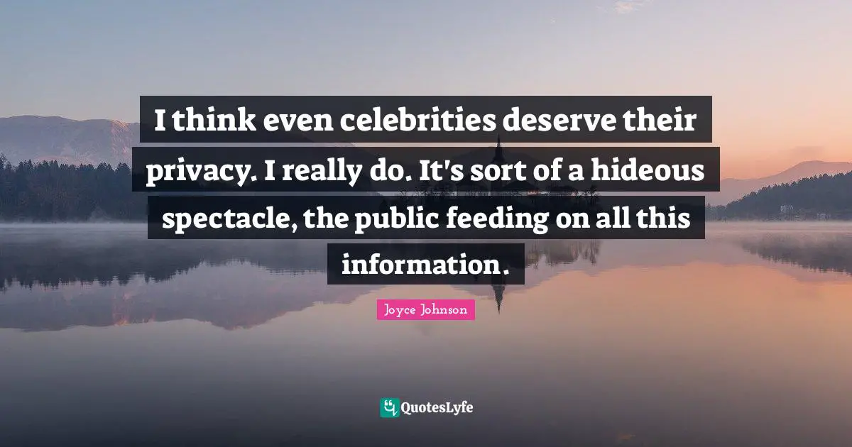 I think even celebrities deserve their privacy. I really do. It's sort of a hideous spectacle, the public feeding on all this information.