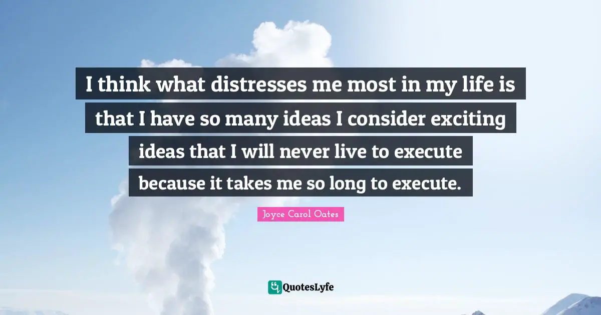 I think what distresses me most in my life is that I have so many ideas I consider exciting ideas that I will never live to execute because it takes me so long to execute.