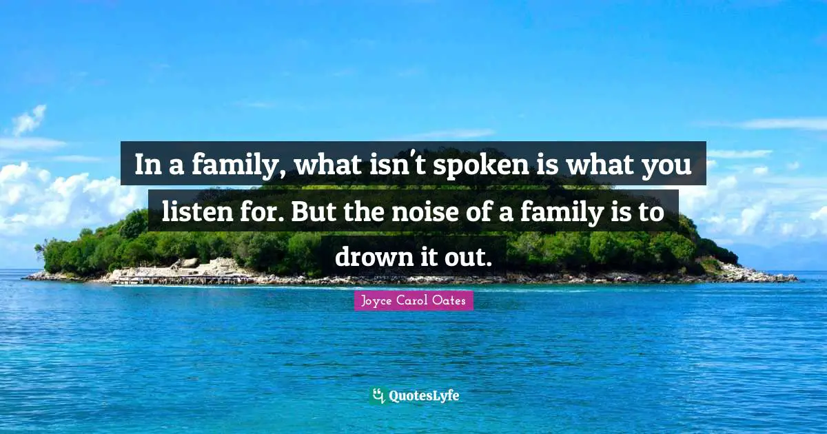 In a family, what isn't spoken is what you listen for. But the noise of a family is to drown it out.