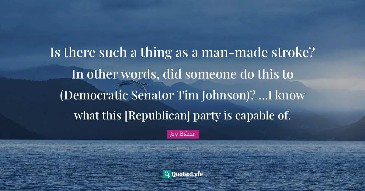 Is there such a thing as a man-made stroke? In other words, did someone do this to (Democratic Senator Tim Johnson)? ...I know what this [Republican] party is capable of.