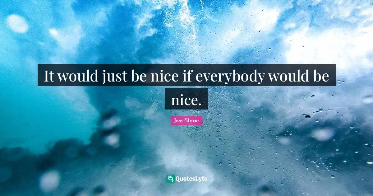 It would just be nice if everybody would be nice.