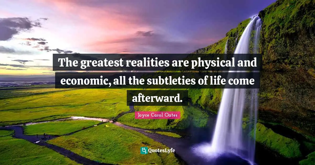 The greatest realities are physical and economic, all the subtleties of life come afterward.