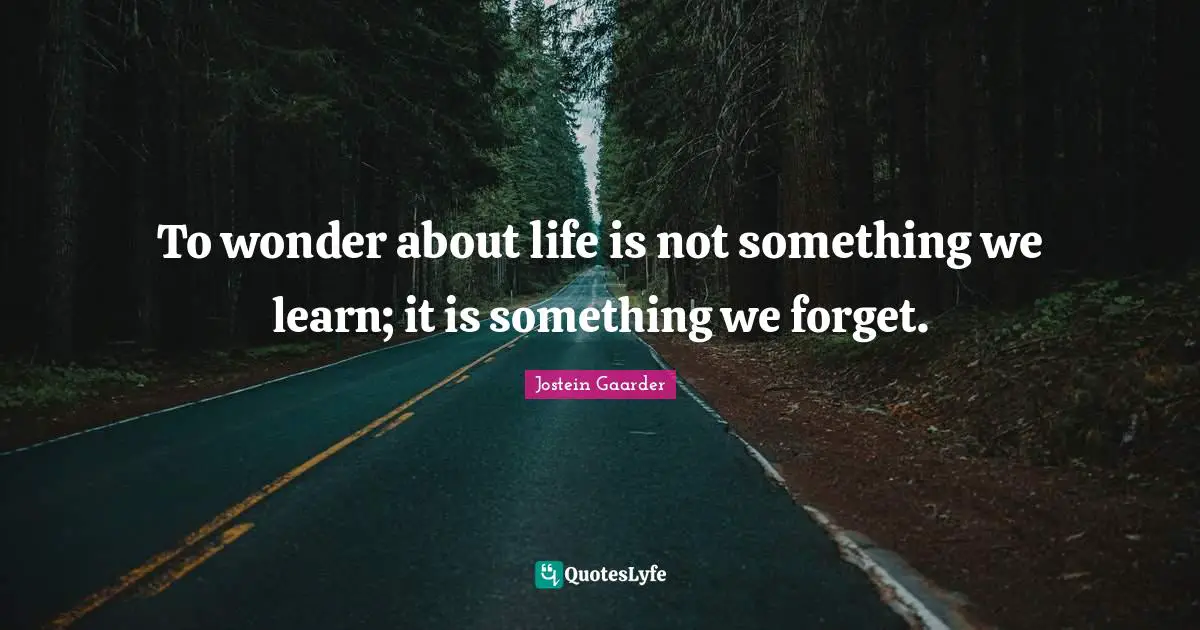 To wonder about life is not something we learn; it is something we forget.