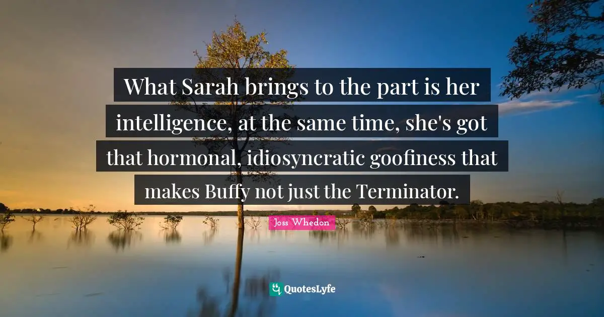 What Sarah brings to the part is her intelligence, at the same time, she's got that hormonal, idiosyncratic goofiness that makes Buffy not just the Terminator.