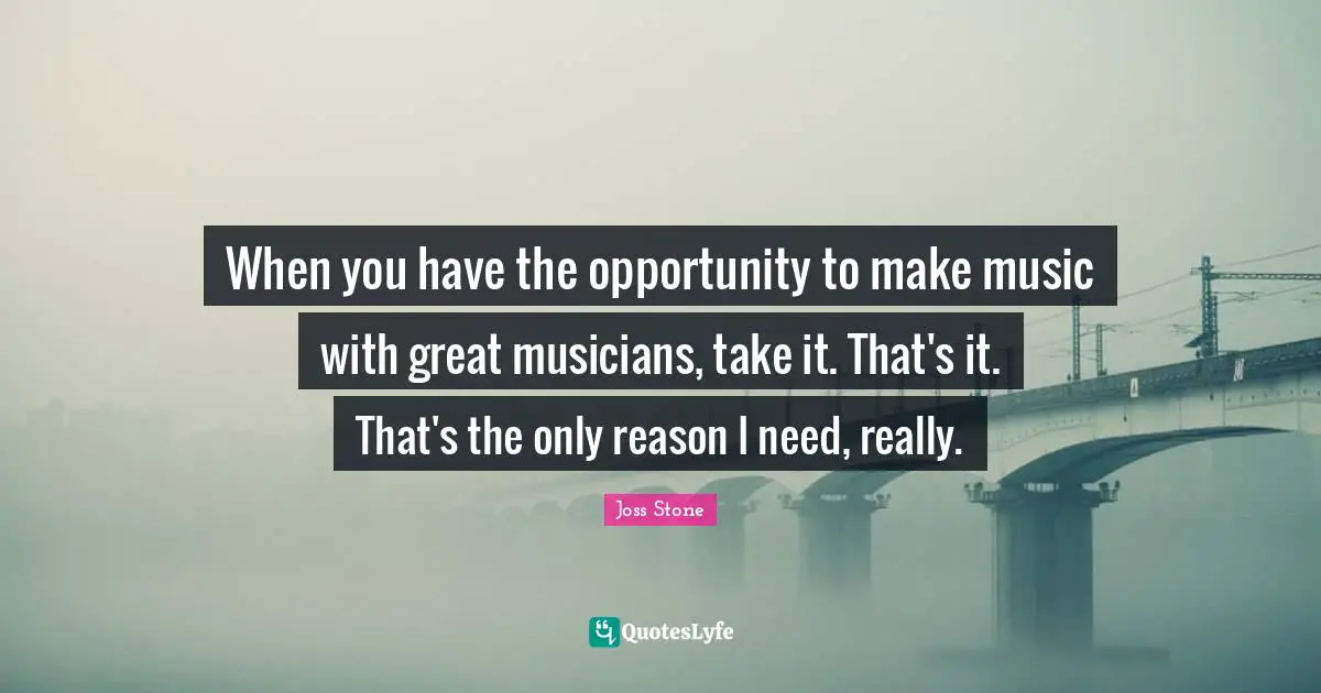 When you have the opportunity to make music with great musicians, take it. That's it. That's the only reason I need, really.