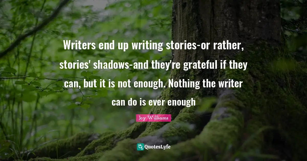 Writers end up writing stories-or rather, stories' shadows-and they're grateful if they can, but it is not enough. Nothing the writer can do is ever enough