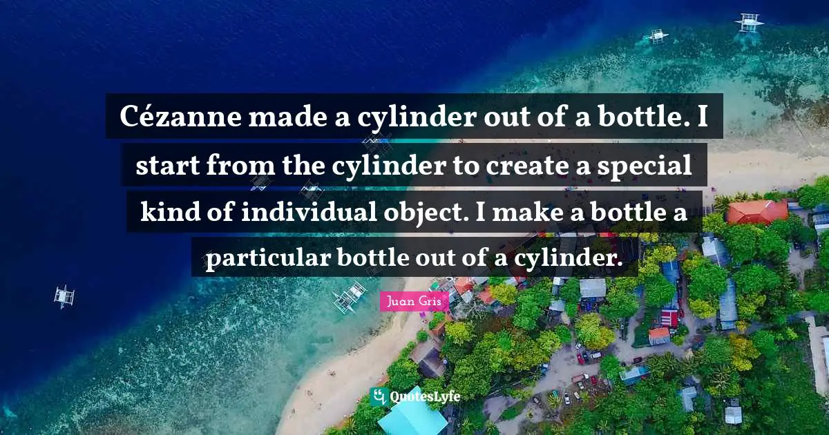 Cézanne made a cylinder out of a bottle. I start from the cylinder to create a special kind of individual object. I make a bottle a particular bottle out of a cylinder.