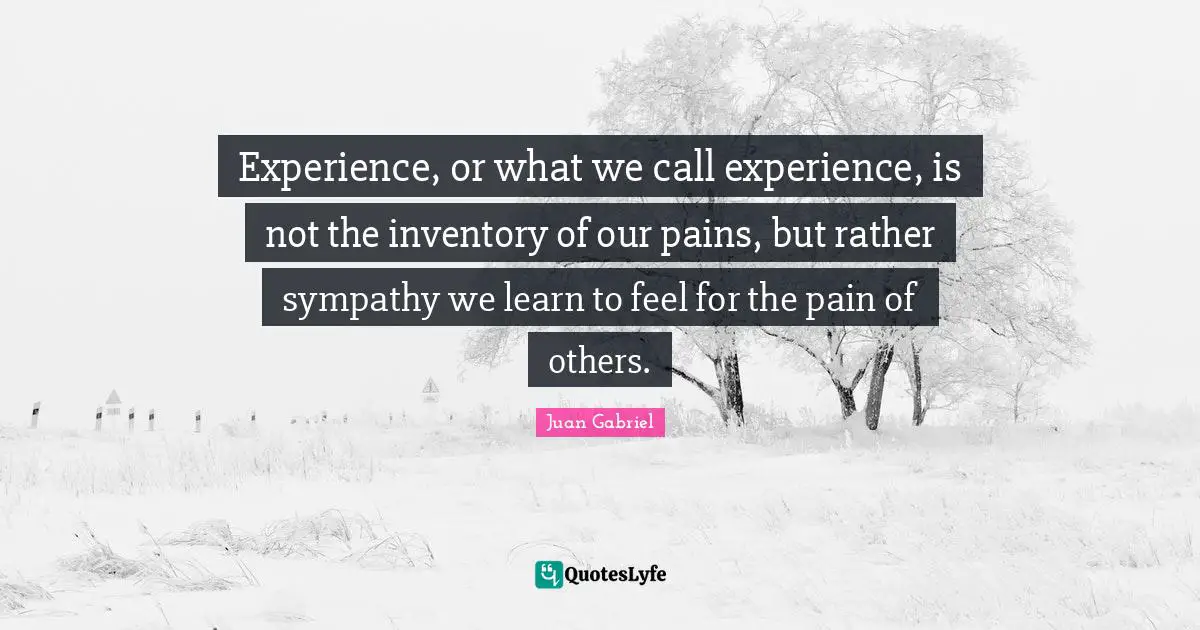 Experience, or what we call experience, is not the inventory of our pains, but rather sympathy we learn to feel for the pain of others.
