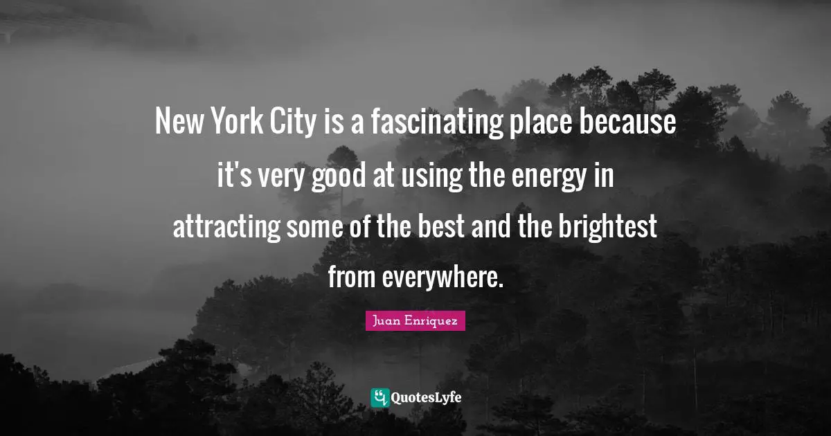 New York City is a fascinating place because it's very good at using the energy in attracting some of the best and the brightest from everywhere.