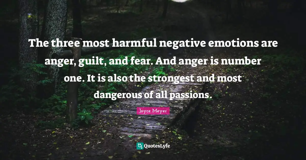 The three most harmful negative emotions are anger, guilt, and fear. And anger is number one. It is also the strongest and most dangerous of all passions.