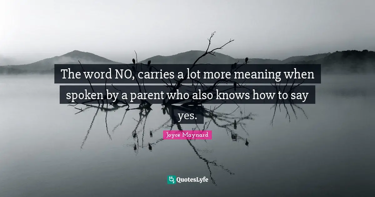 The word NO, carries a lot more meaning when spoken by a parent who also knows how to say yes.
