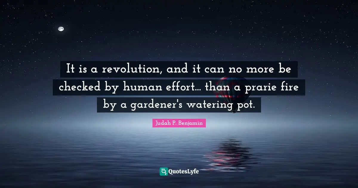 It is a revolution, and it can no more be checked by human effort... than a prarie fire by a gardener's watering pot.