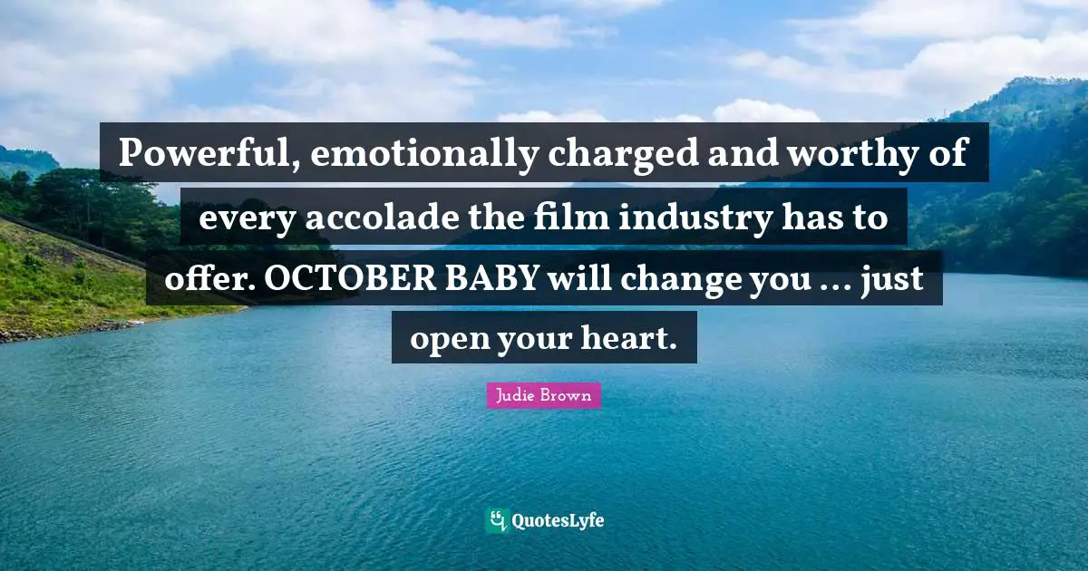 Powerful, emotionally charged and worthy of every accolade the film industry has to offer. OCTOBER BABY will change you ... just open your heart.