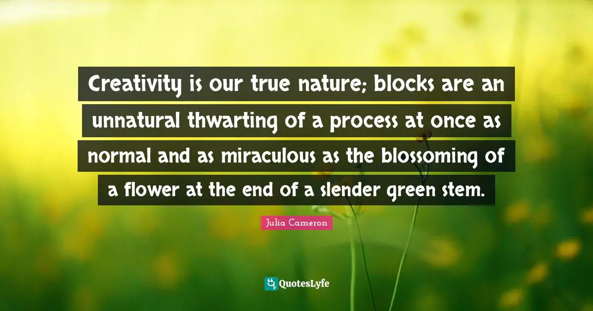 Stem Quotes: "Creativity is our true nature; blocks are an unnatural thwarting of a process at once as normal and as miraculous as the blossoming of a flower at the end of a slender green stem."