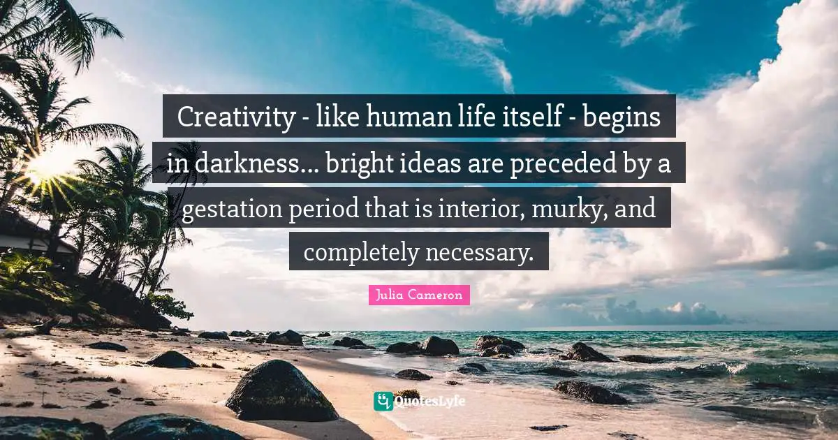 Creativity - like human life itself - begins in darkness... bright ideas are preceded by a gestation period that is interior, murky, and completely necessary.