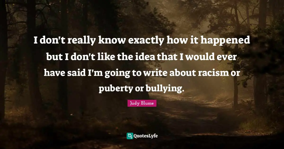 I don't really know exactly how it happened but I don't like the idea that I would ever have said I'm going to write about racism or puberty or bullying.