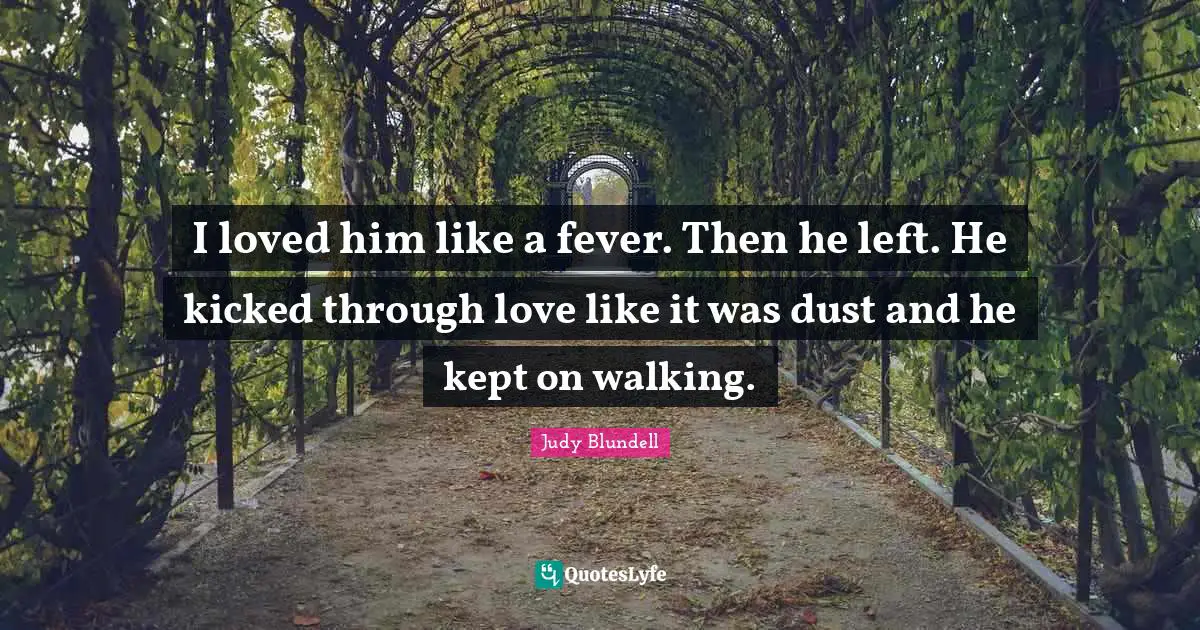 I loved him like a fever. Then he left. He kicked through love like it was dust and he kept on walking.