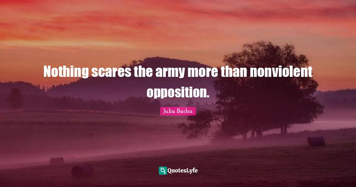 Julia Bacha Quotes: "Nothing scares the army more than nonviolent opposition."