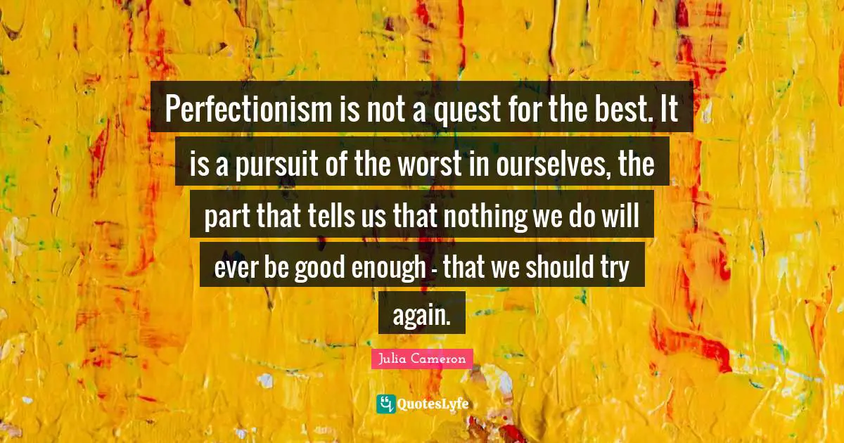 Perfectionism is not a quest for the best. It is a pursuit of the worst in ourselves, the part that tells us that nothing we do will ever be good enough - that we should try again.