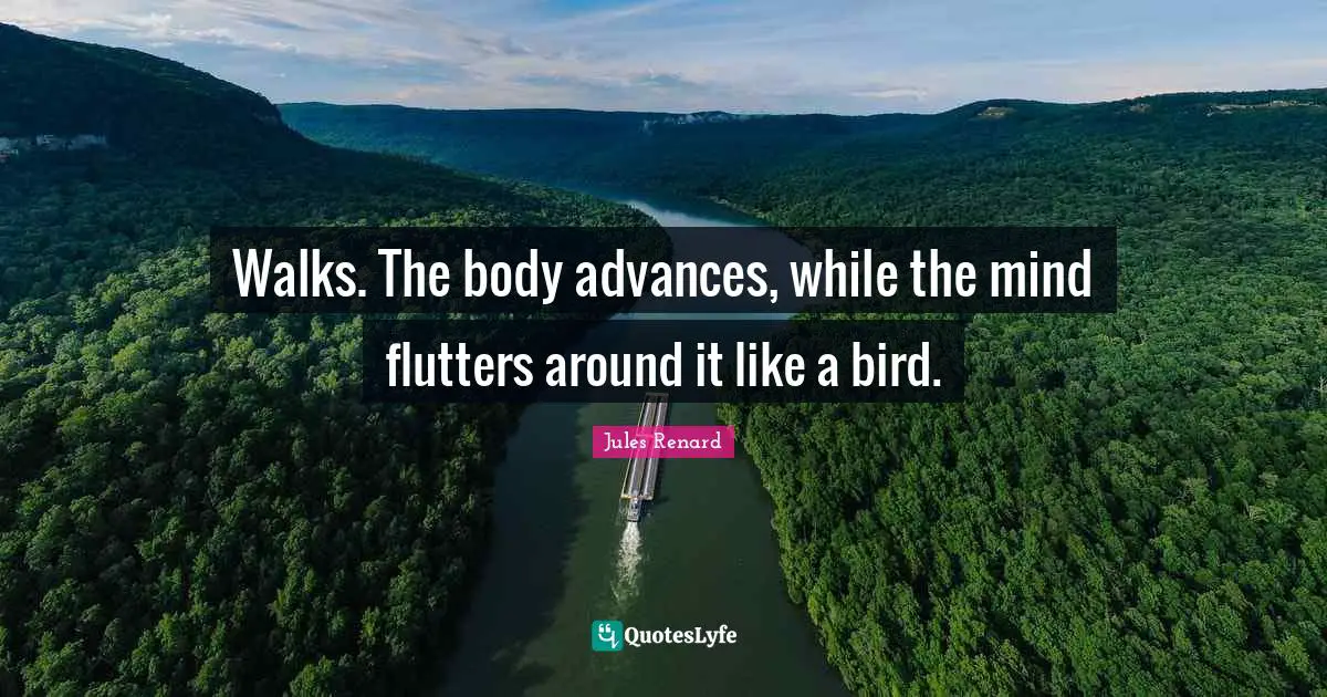 Hiking Quotes: "Walks. The body advances, while the mind flutters around it like a bird."
