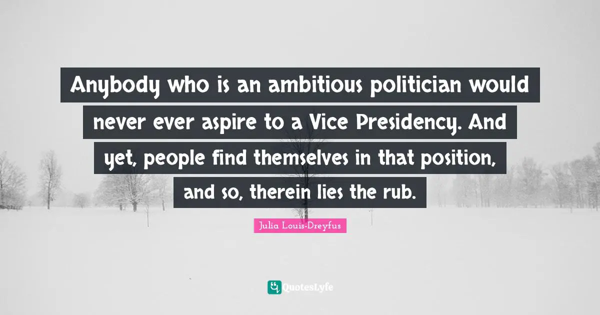 Anybody who is an ambitious politician would never ever aspire to a Vice Presidency. And yet, people find themselves in that position, and so, therein lies the rub.