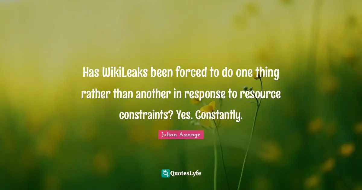 Has WikiLeaks been forced to do one thing rather than another in response to resource constraints? Yes. Constantly.