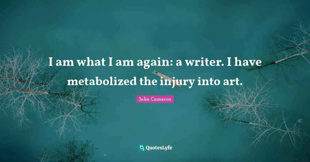 I am what I am again: a writer. I have metabolized the injury into art.