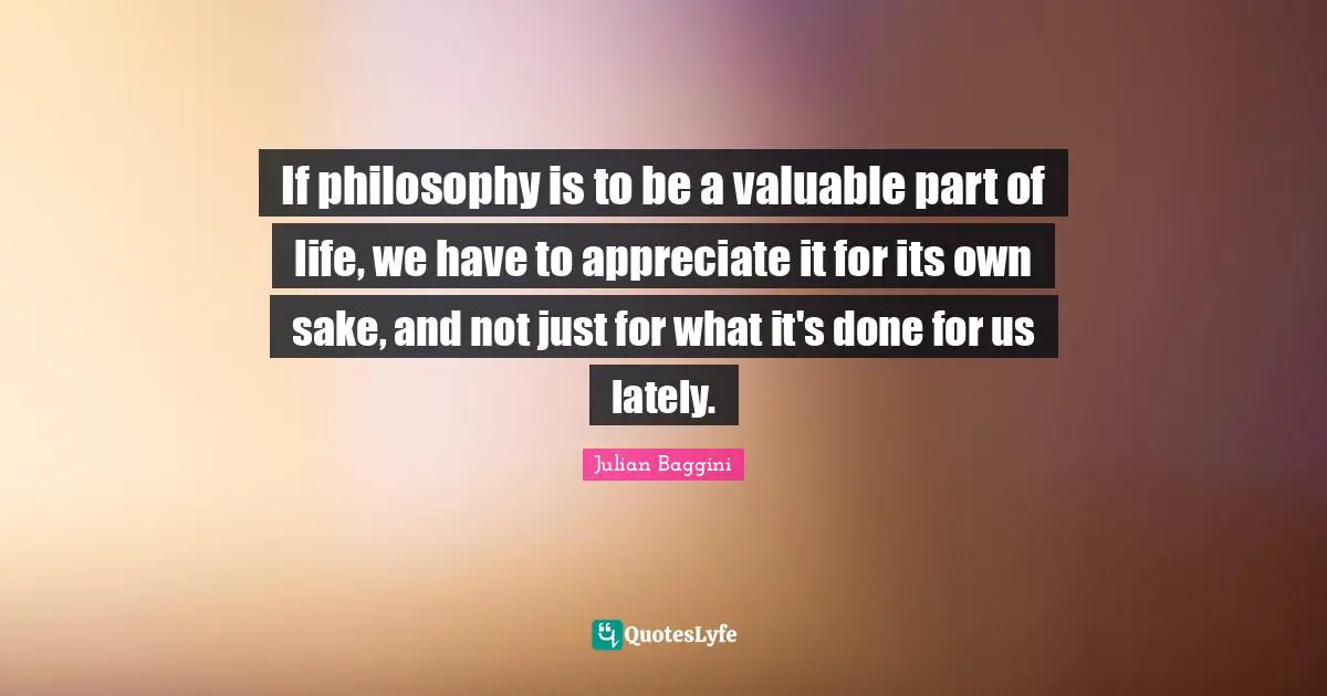 If philosophy is to be a valuable part of life, we have to appreciate it for its own sake, and not just for what it's done for us lately.