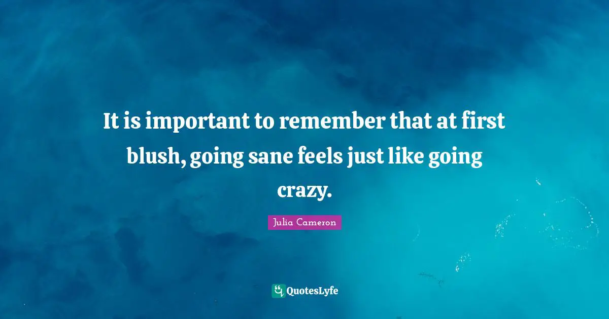 It is important to remember that at first blush, going sane feels just like going crazy.
