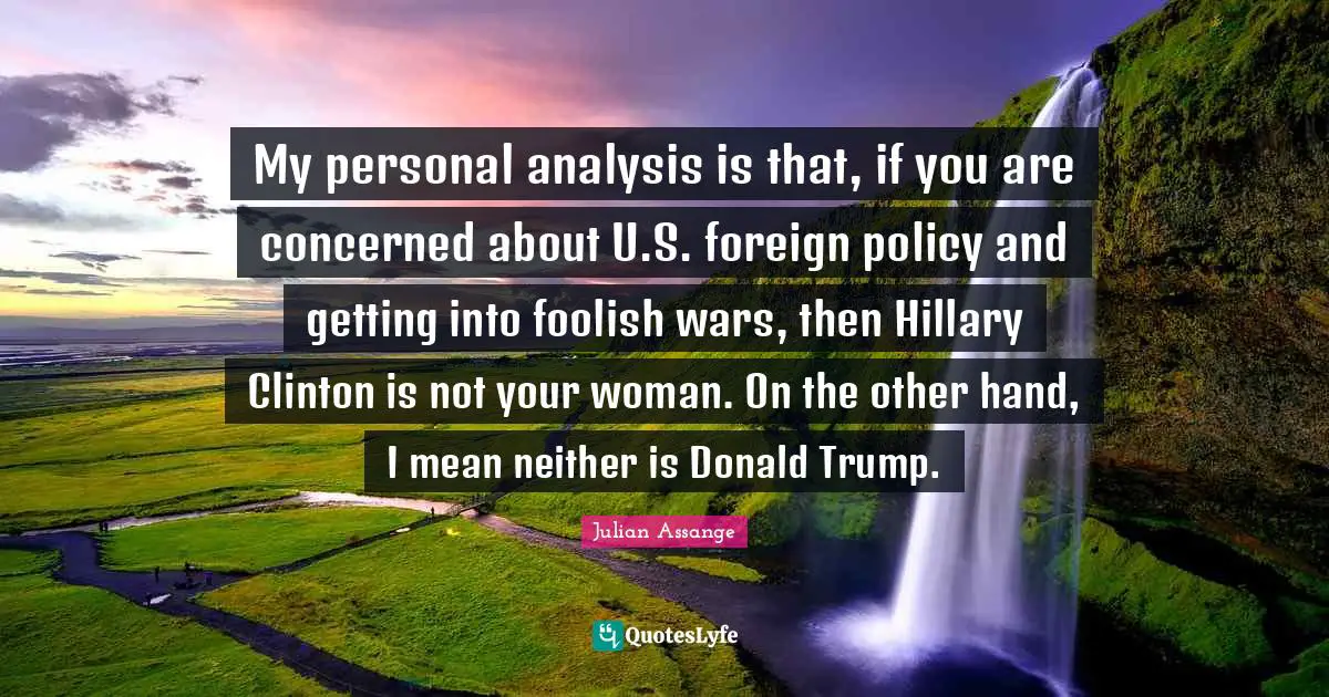 My personal analysis is that, if you are concerned about U.S. foreign policy and getting into foolish wars, then Hillary Clinton is not your woman. On the other hand, I mean neither is Donald Trump.