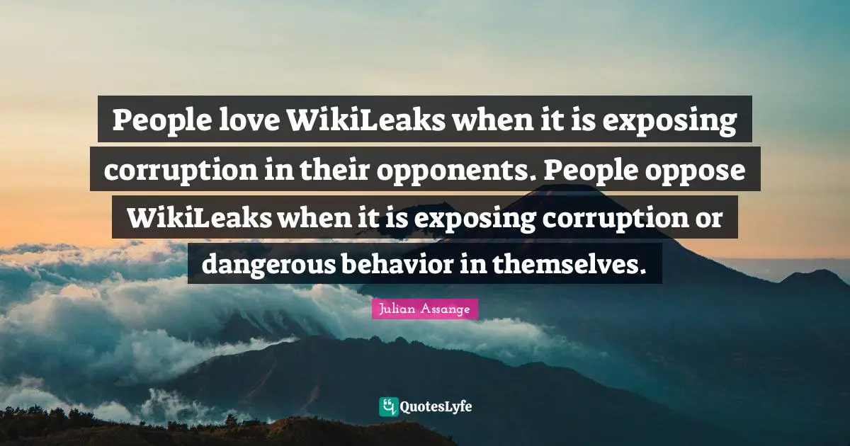 People love WikiLeaks when it is exposing corruption in their opponents. People oppose WikiLeaks when it is exposing corruption or dangerous behavior in themselves.