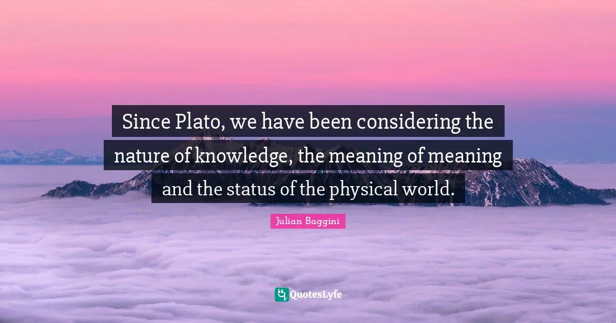 Since Plato, we have been considering the nature of knowledge, the meaning of meaning and the status of the physical world.
