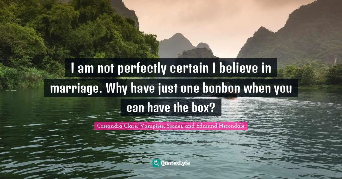 I am not perfectly certain I believe in marriage. Why have just one bonbon when you can have the box?