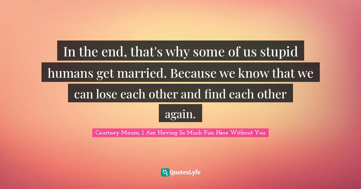Fun Quotes: "In the end, that's why some of us stupid humans get married. Because we know that we can lose each other and find each other again."