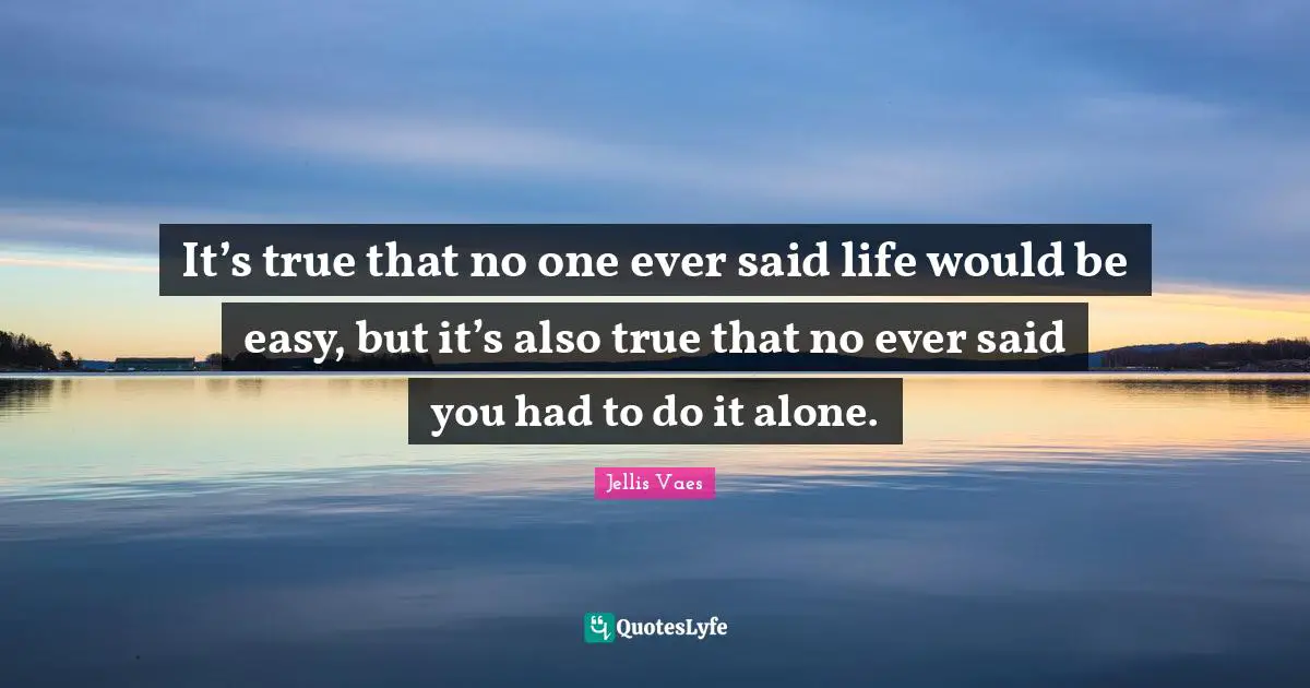 Jellis Vaes Quotes: "It’s true that no one ever said life would be easy, but it’s also true that no ever said you had to do it alone."