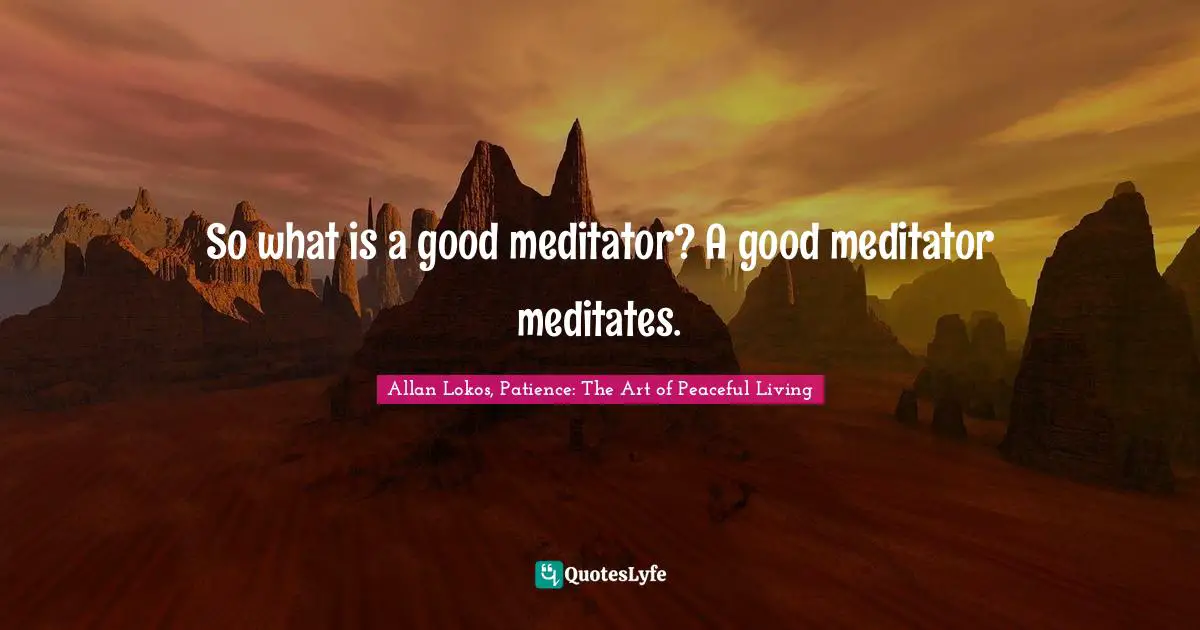 So what is a good meditator? A good meditator meditates.