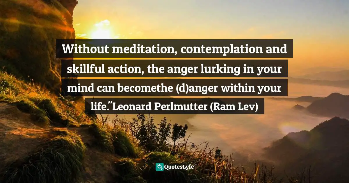 Without meditation, contemplation and skillful action, the anger lurking in your mind can becomethe (d)anger within your life."Leonard Perlmutter (Ram Lev)