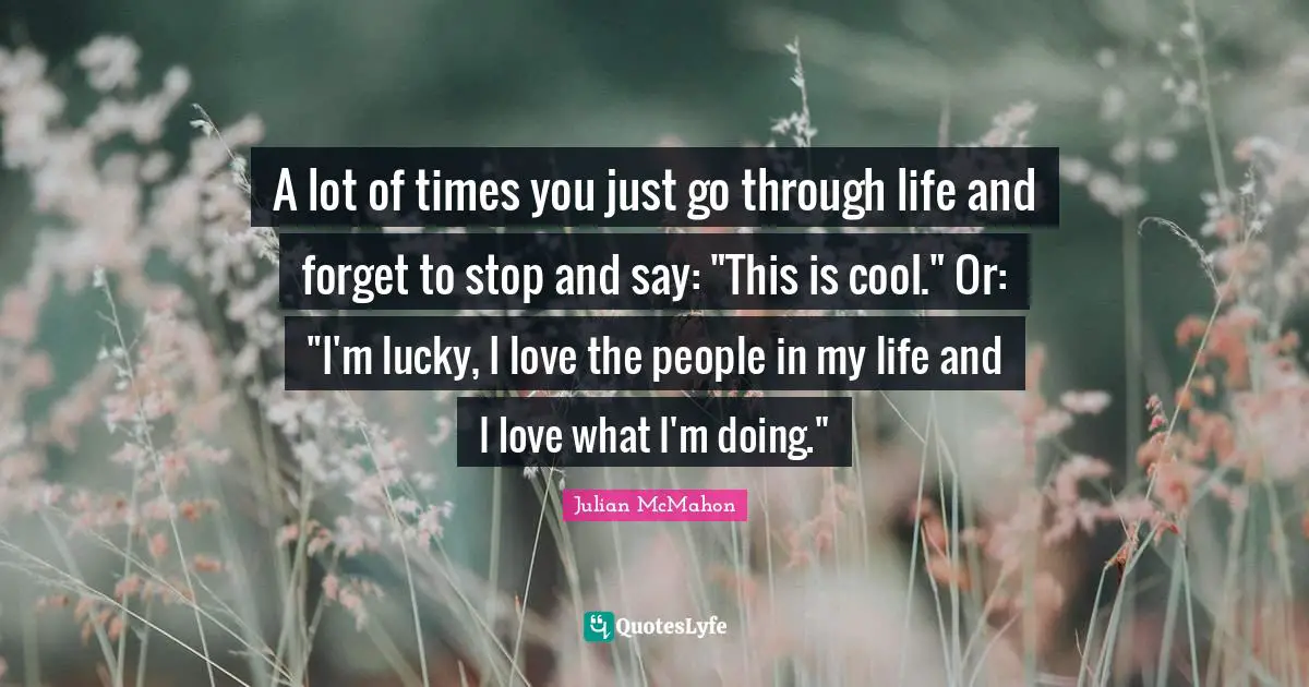 A lot of times you just go through life and forget to stop and say: "This is cool." Or: "I'm lucky, I love the people in my life and I love what I'm doing."