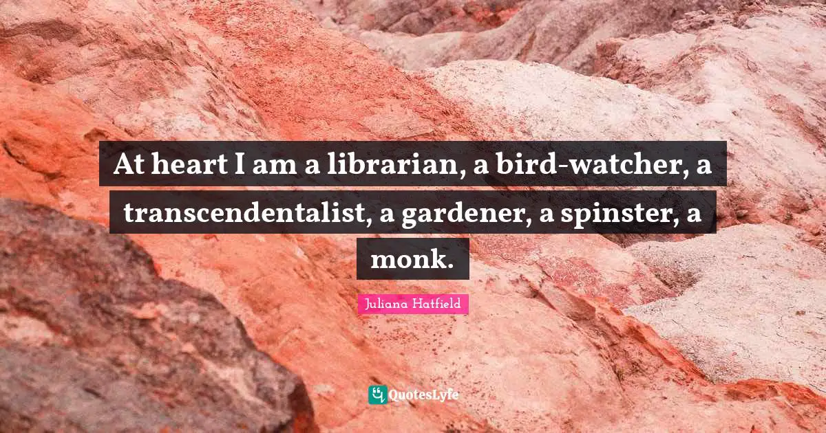 At heart I am a librarian, a bird-watcher, a transcendentalist, a gardener, a spinster, a monk.