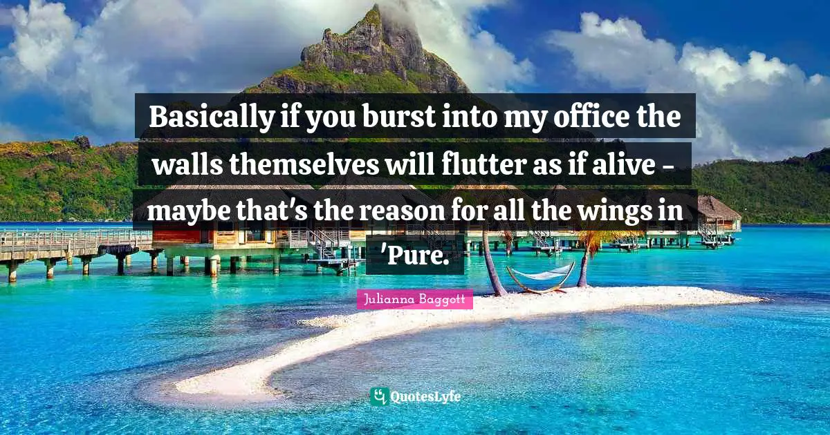 Basically if you burst into my office the walls themselves will flutter as if alive - maybe that's the reason for all the wings in 'Pure.