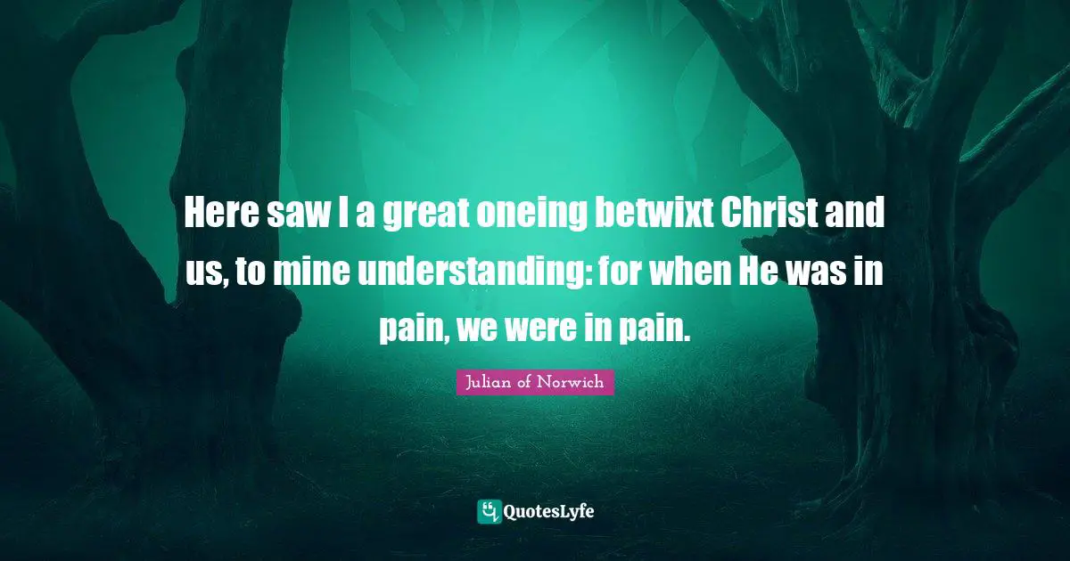 Here saw I a great oneing betwixt Christ and us, to mine understanding: for when He was in pain, we were in pain.