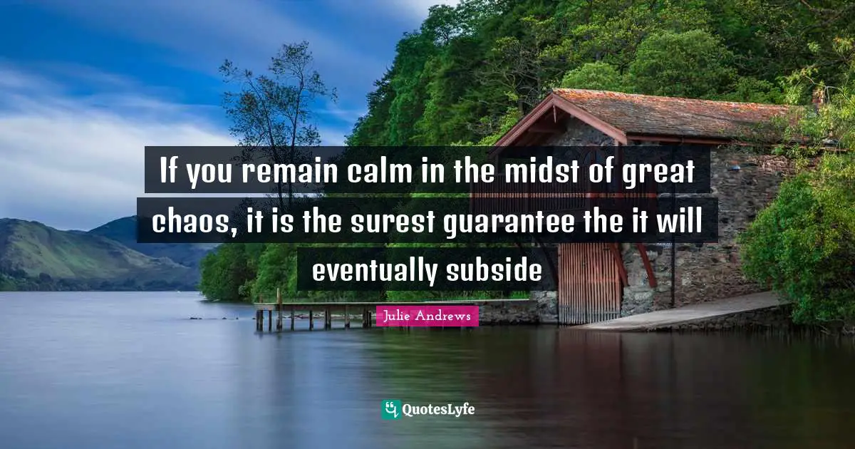 If you remain calm in the midst of great chaos, it is the surest guarantee the it will eventually subside