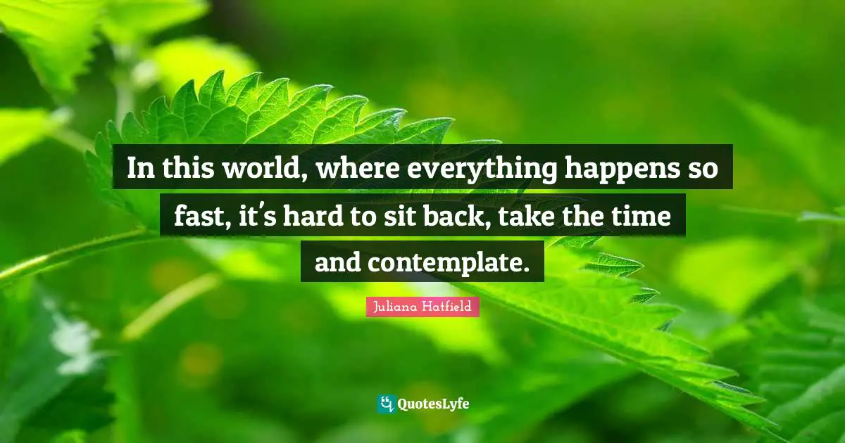 In this world, where everything happens so fast, it's hard to sit back, take the time and contemplate.