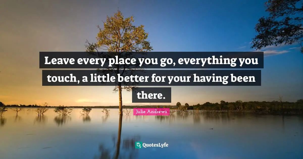 Leave every place you go, everything you touch, a little better for your having been there.