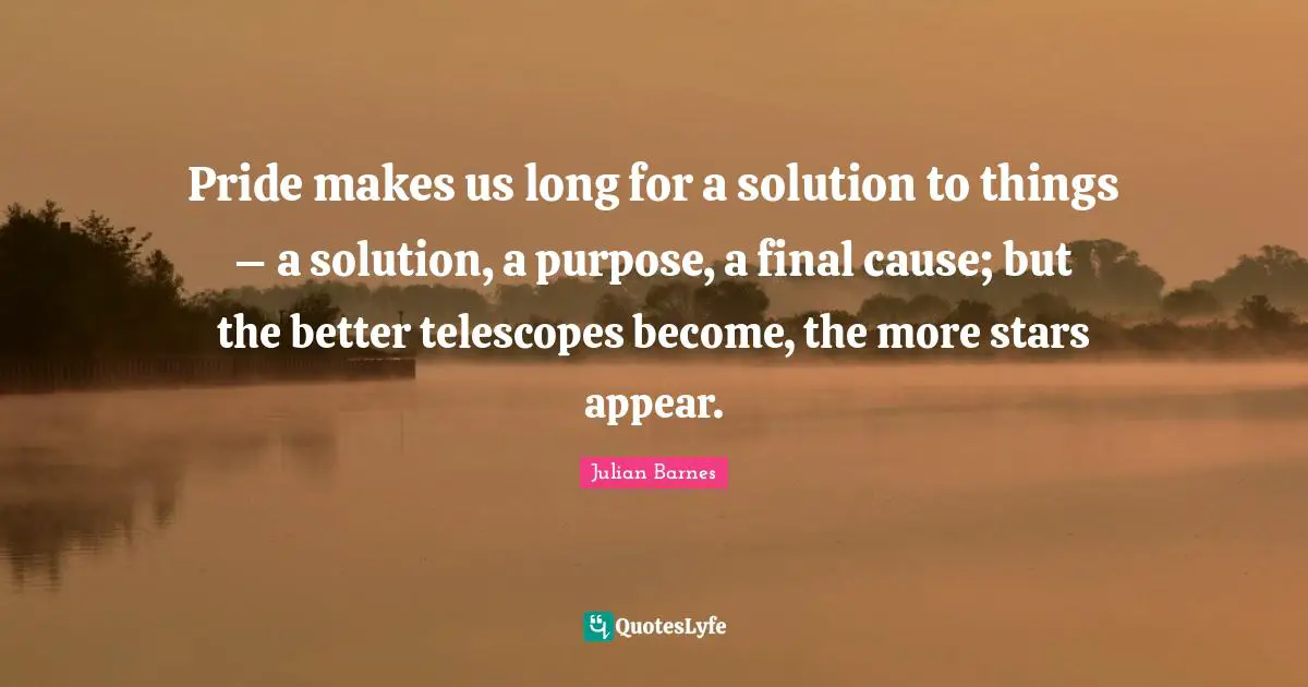 Pride makes us long for a solution to things – a solution, a purpose, a final cause; but the better telescopes become, the more stars appear.