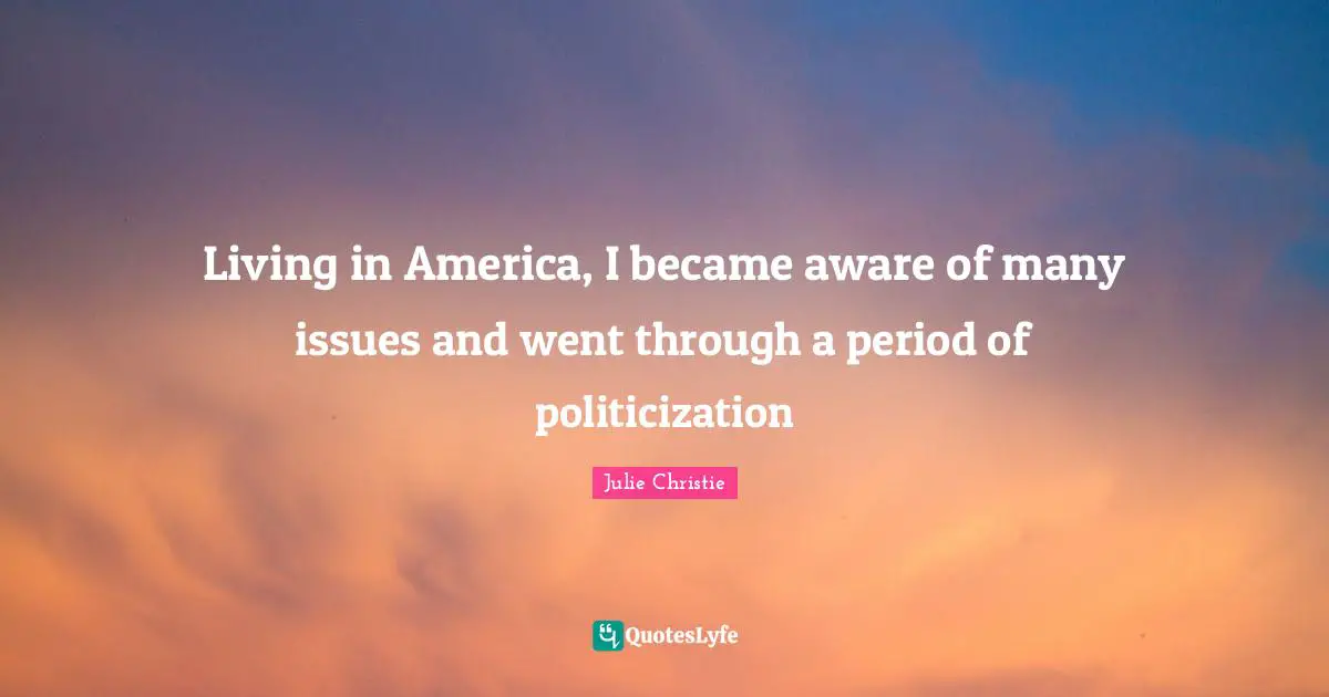 Living in America, I became aware of many issues and went through a period of politicization